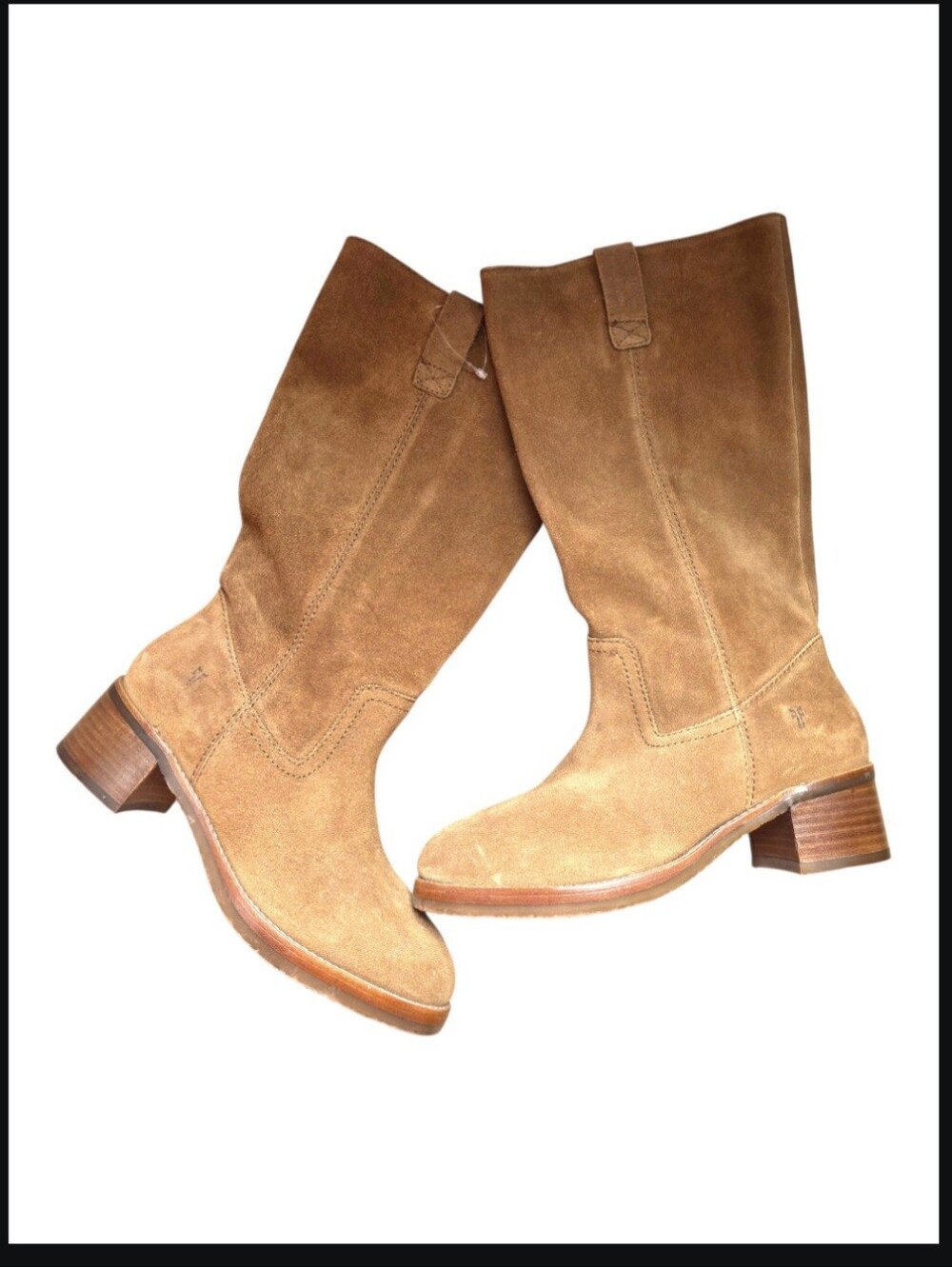 Frye CAMRYN Tall Pull On Suede Block Heel Boots Sz. 9M Ladies. Slouch Western